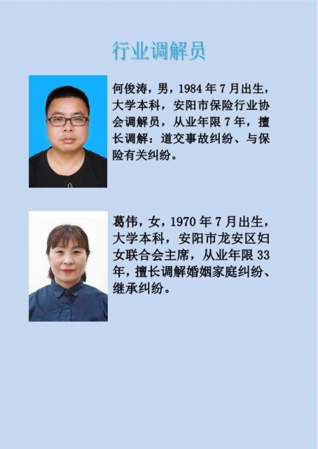龙安区法院调解员简介